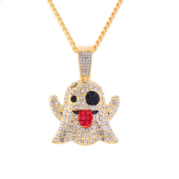 2 COLOR OPTION - Emoji Ghost Pendant with 20” Cuban Chain - Picture 2 of 8